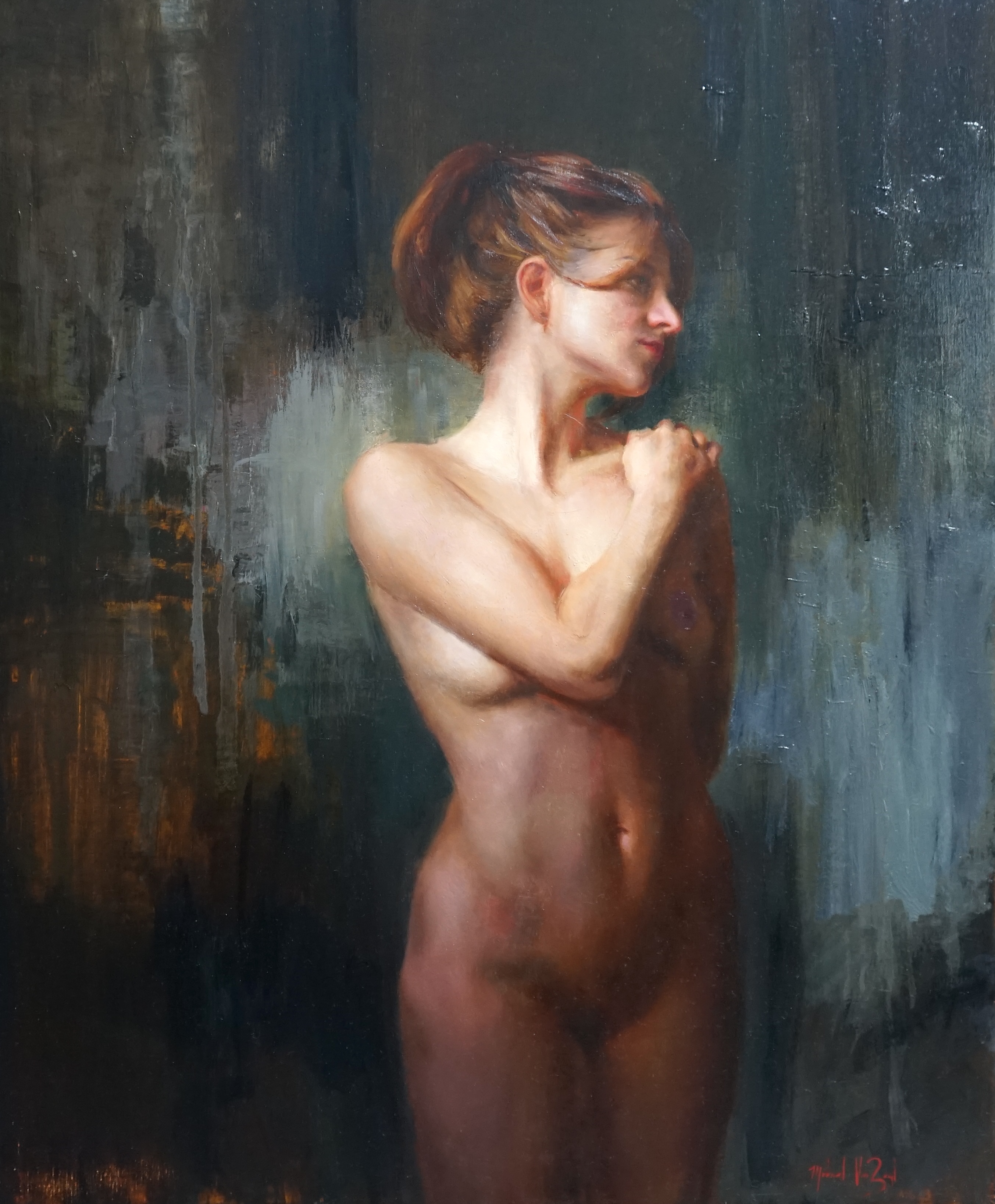 Michael Van Zeyl (Contemporary American), Standing female nude, oil on canvas, 86 x 71cm